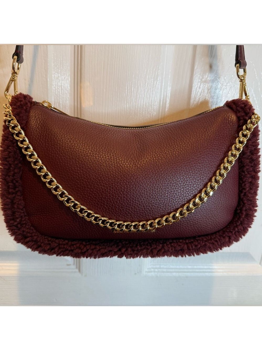 MICHAEL KORS CARMELA MEDIUM SHEARLING LEATHER POUCHETTE
